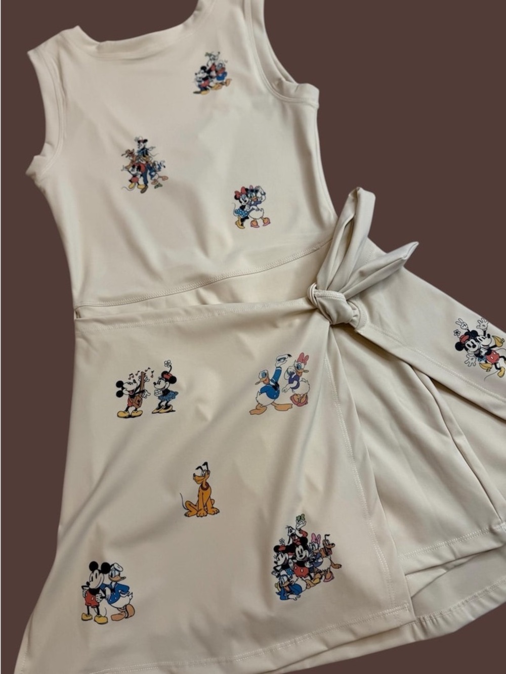 Cream Cartoon-Print Tie-Waist Mini Dress - Picture 6 of 11